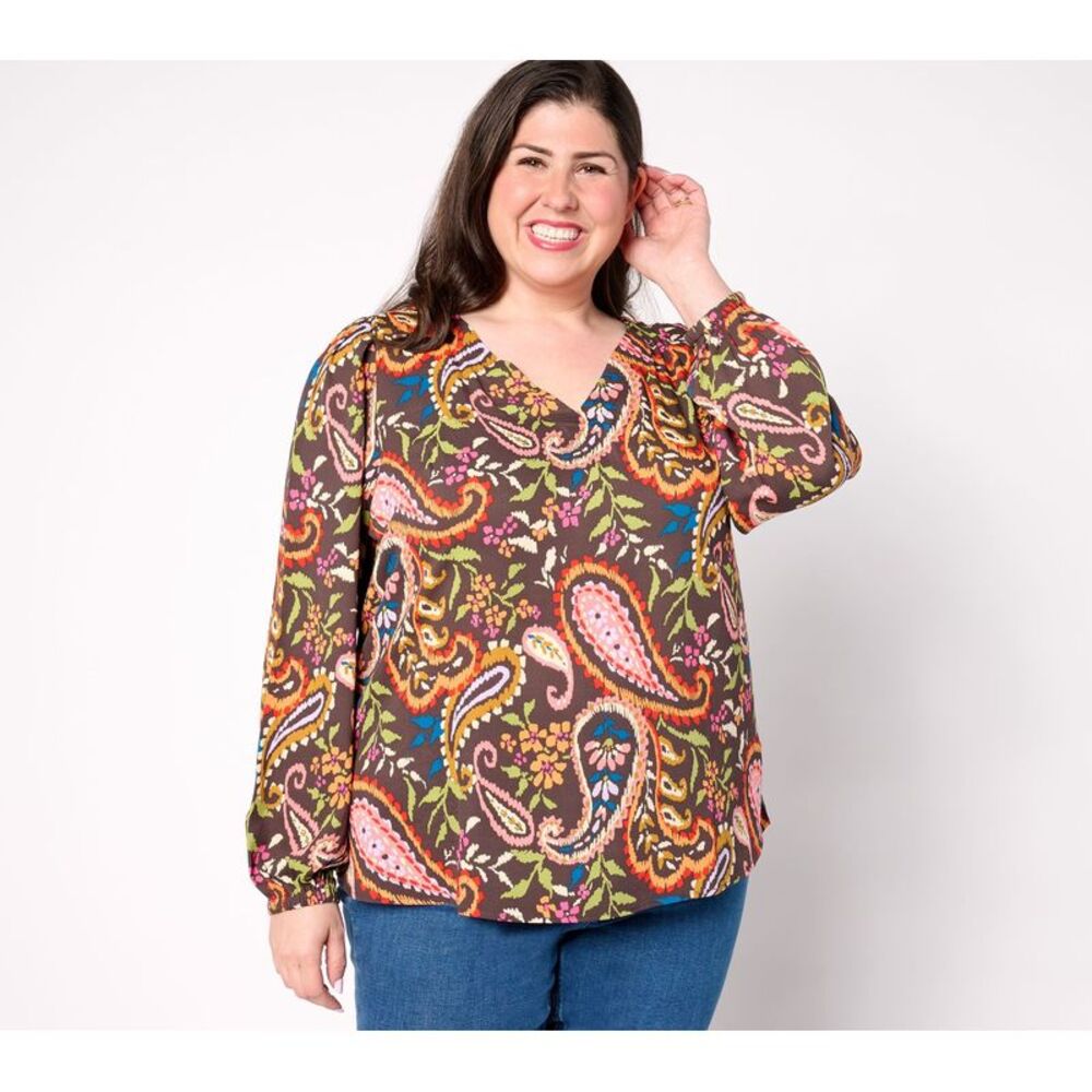 SUNNYLiFE Women's Top Sz L Find Your Fire Boho Chic Blouse Brown